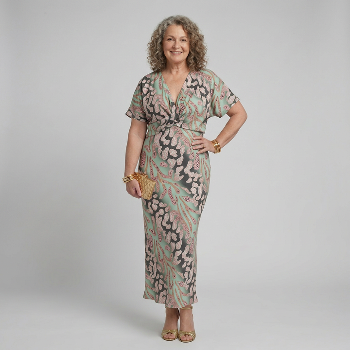 Stella &amp; Grace™ | Abstract Print V Neck Twist Waist Midi Dress