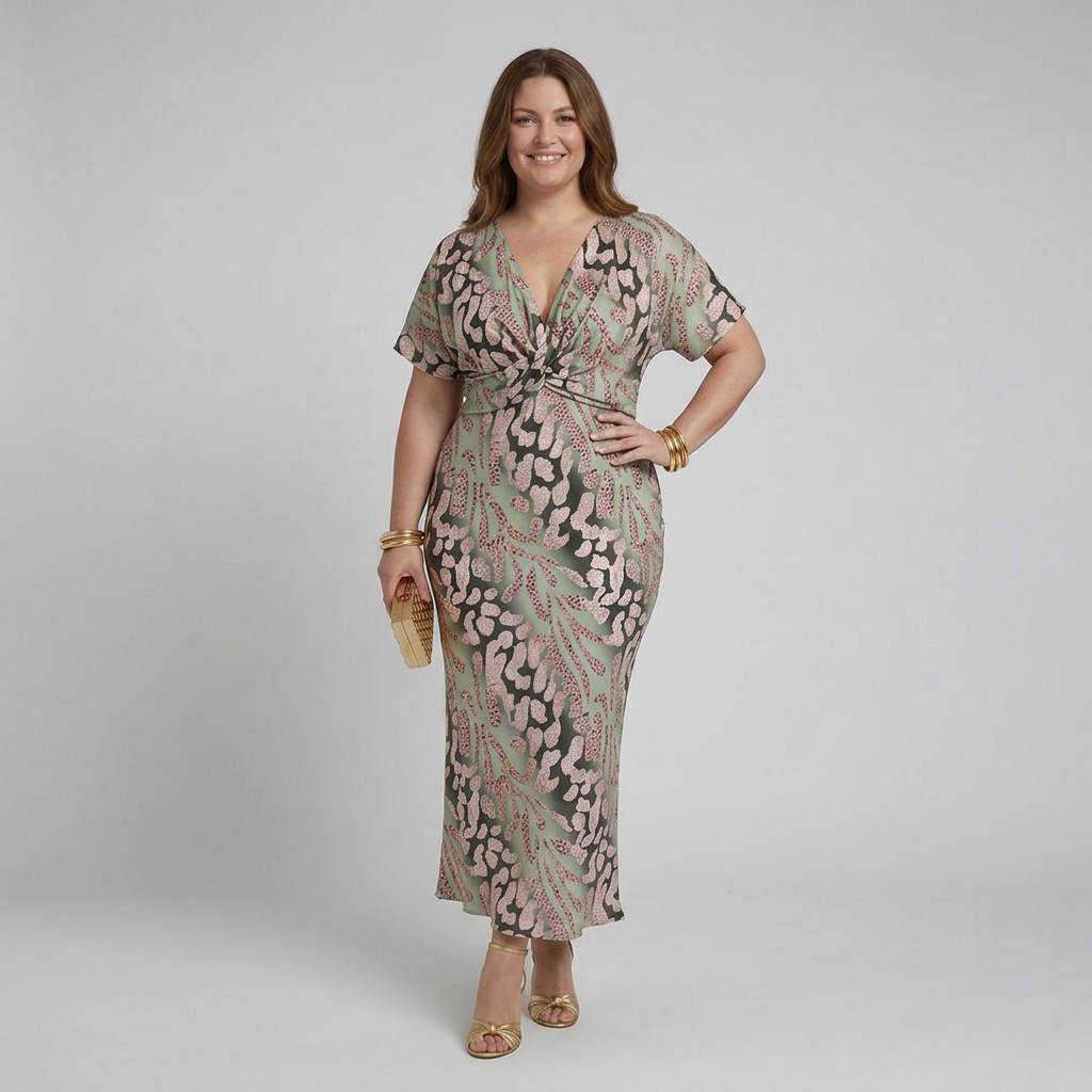 Stella &amp; Grace™ | Abstract Print V Neck Twist Waist Midi Dress