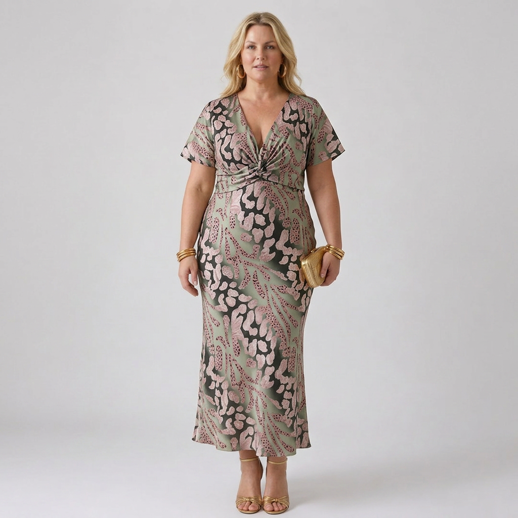 Stella &amp; Grace™ | Abstract Print V Neck Twist Waist Midi Dress