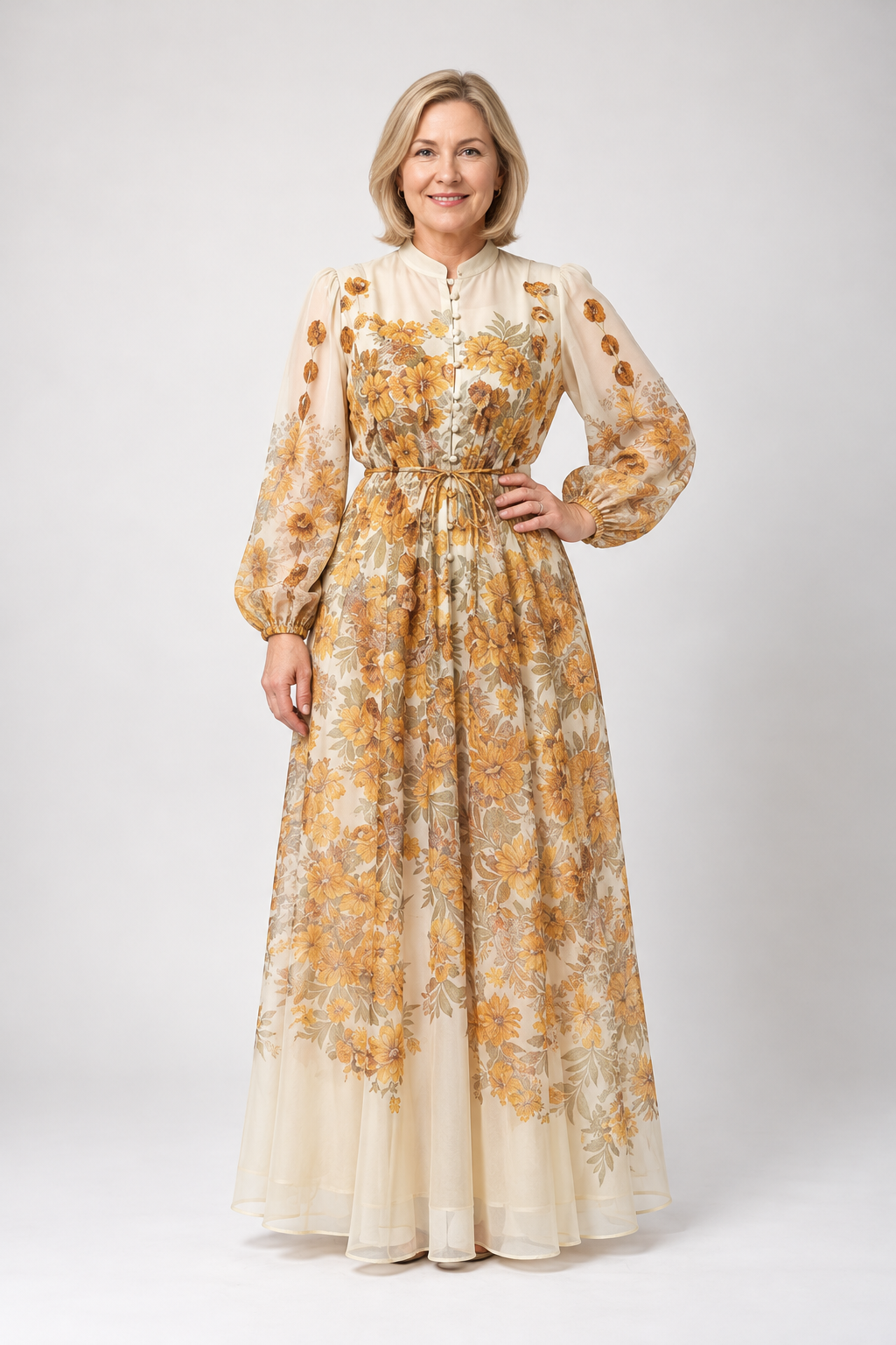 Sunniva | Floral Sheer Long Sleeve Maxi Dress
