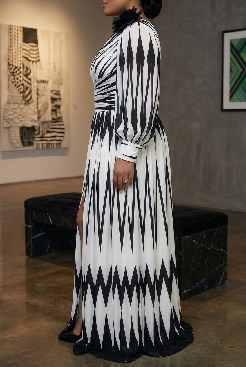 Tabitha - Elegant Striped Maxi Dress with One Shoulder