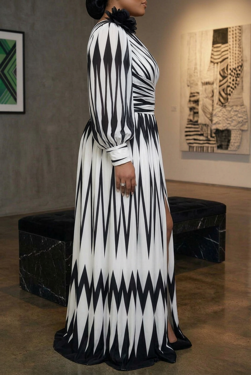 Tabitha - Elegant Striped Maxi Dress with One Shoulder