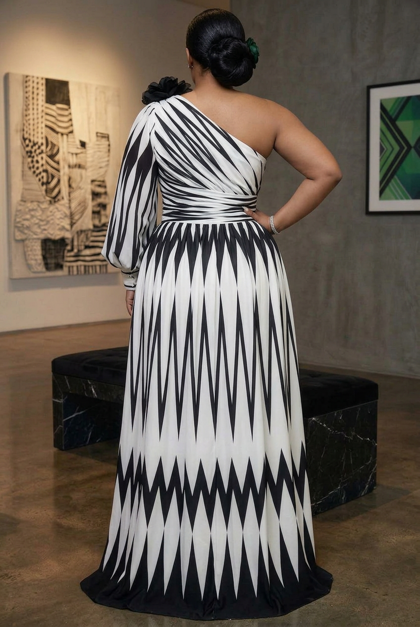 Tabitha - Elegant Striped Maxi Dress with One Shoulder