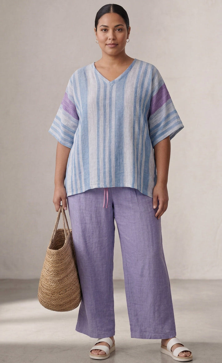 Vesper – Top Elegant in Lavender &amp; Sky Blue With Pants Linen