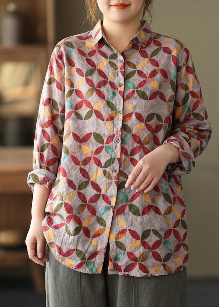 Liora -  Spring Tunic Pattern Photography Red Print Blouse