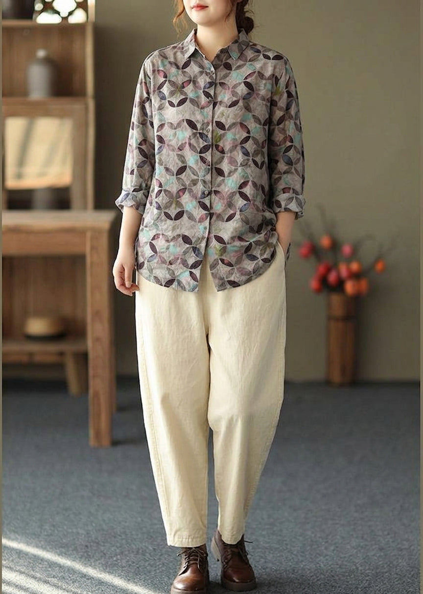 Liora -  Spring Tunic Pattern Photography Red Print Blouse