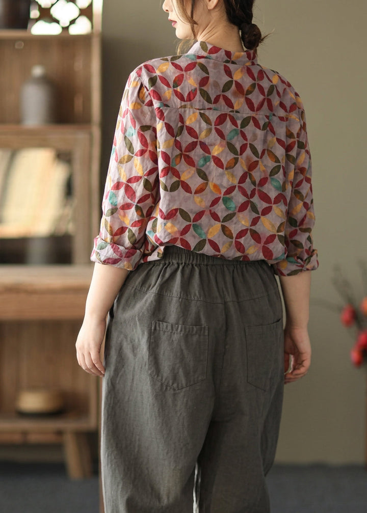Liora -  Spring Tunic Pattern Photography Red Print Blouse