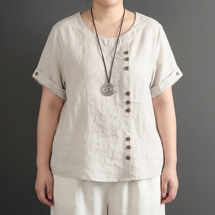 Opaline round neck button-up T-shirt