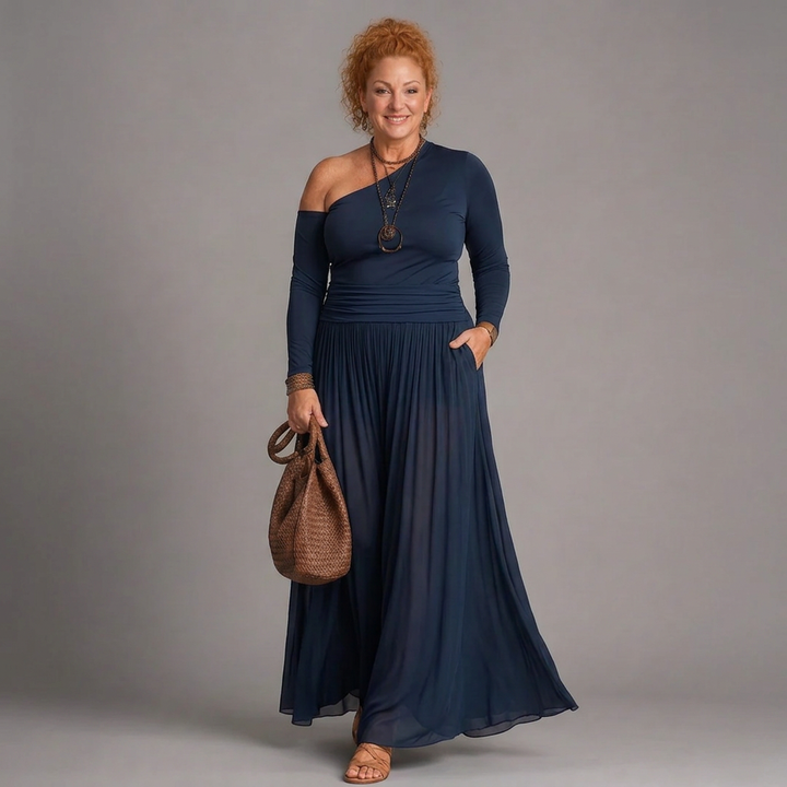Tova | One Shoulder Fitted Top And Pleated Maxi Skirt Set