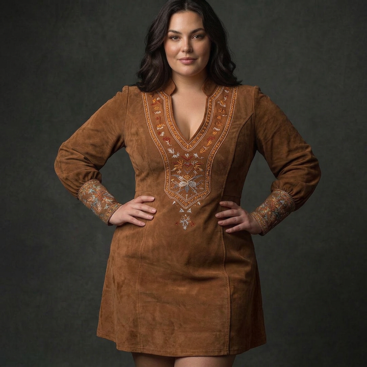 Short Dress with Suede Effect