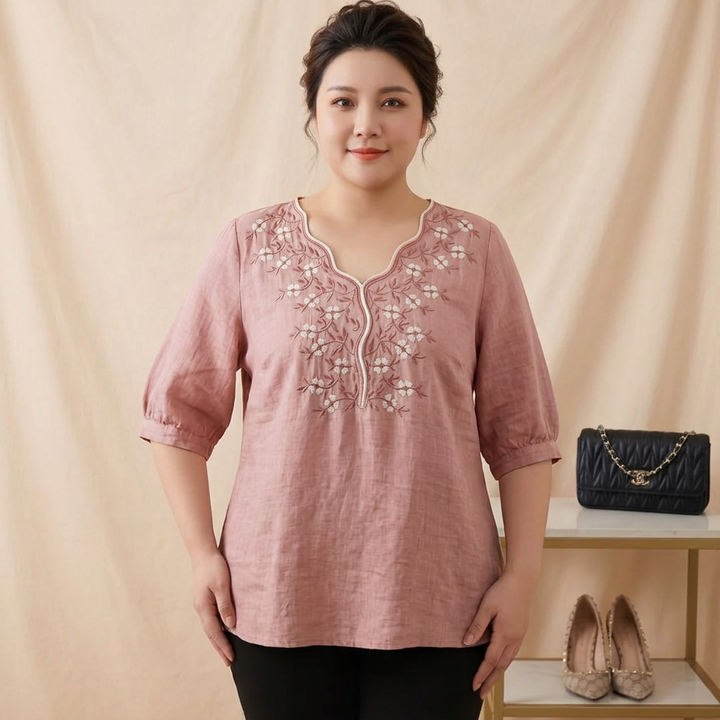 Ingrid - Floral Embroidered Relaxed Fit Casual Tunic