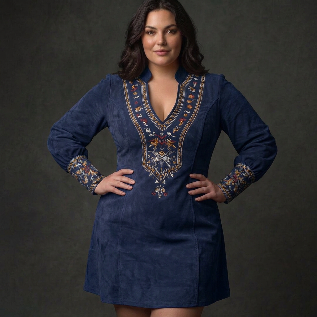 Short Dress with Suede Effect