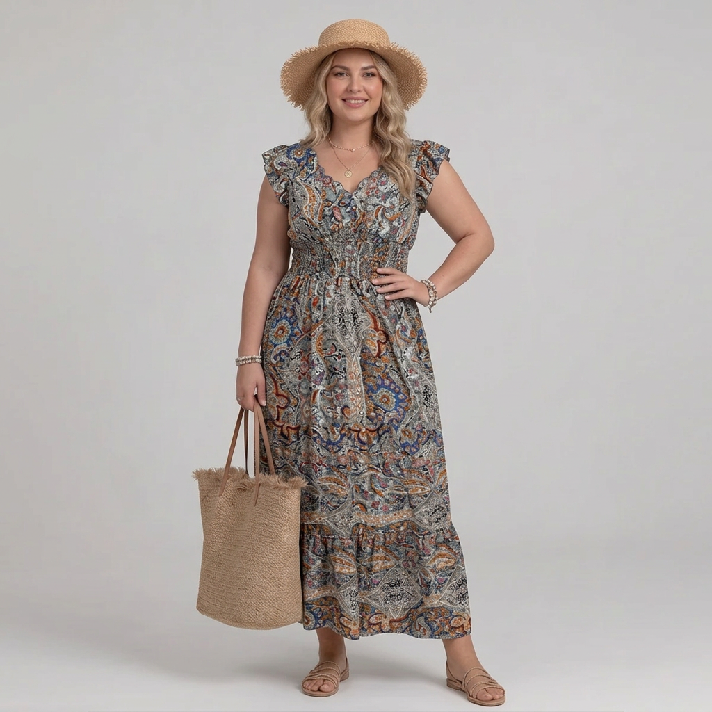 Nova | Sleeveless Paisley Print Midi Dress