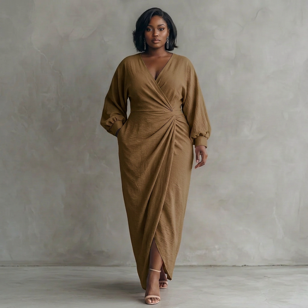 Pink Minimalist Maxi Dress with V-Neck for Women