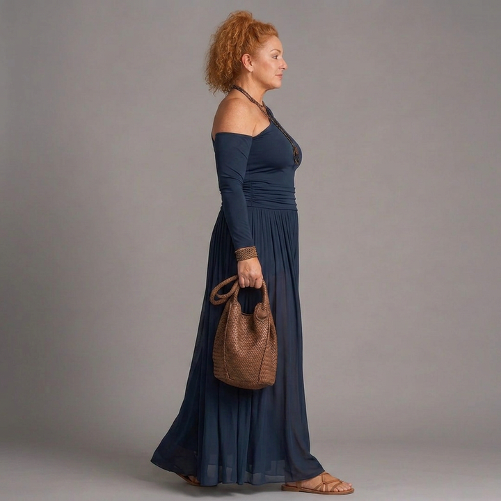 Tova | One Shoulder Fitted Top And Pleated Maxi Skirt Set