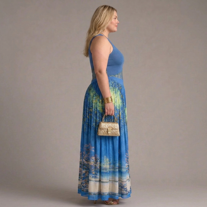 Selma | Sleeveless Printed Bodice And Flowing Maxi Skirt Dress