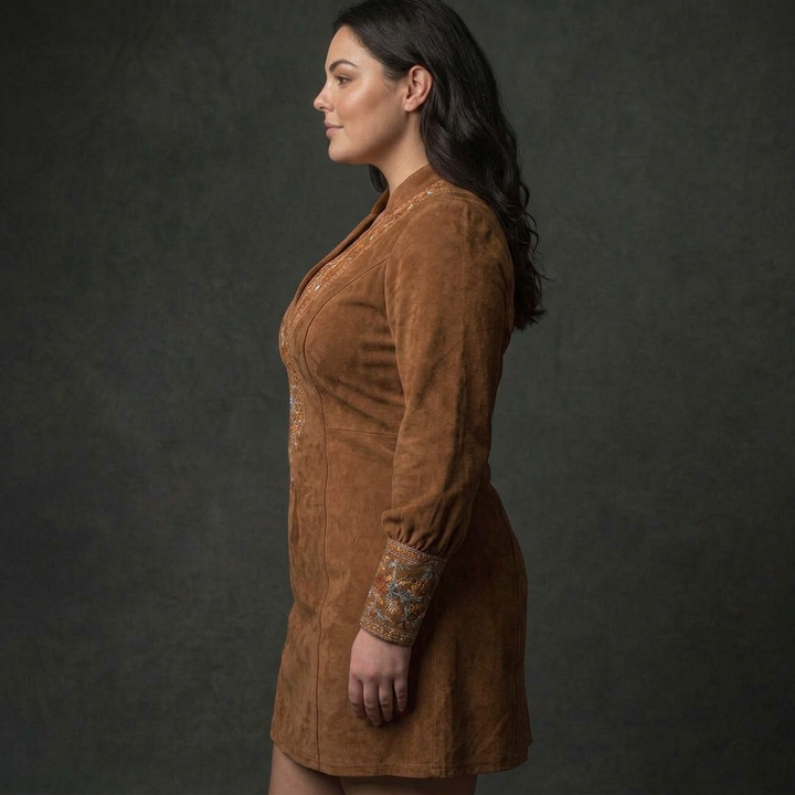 Short Dress with Suede Effect
