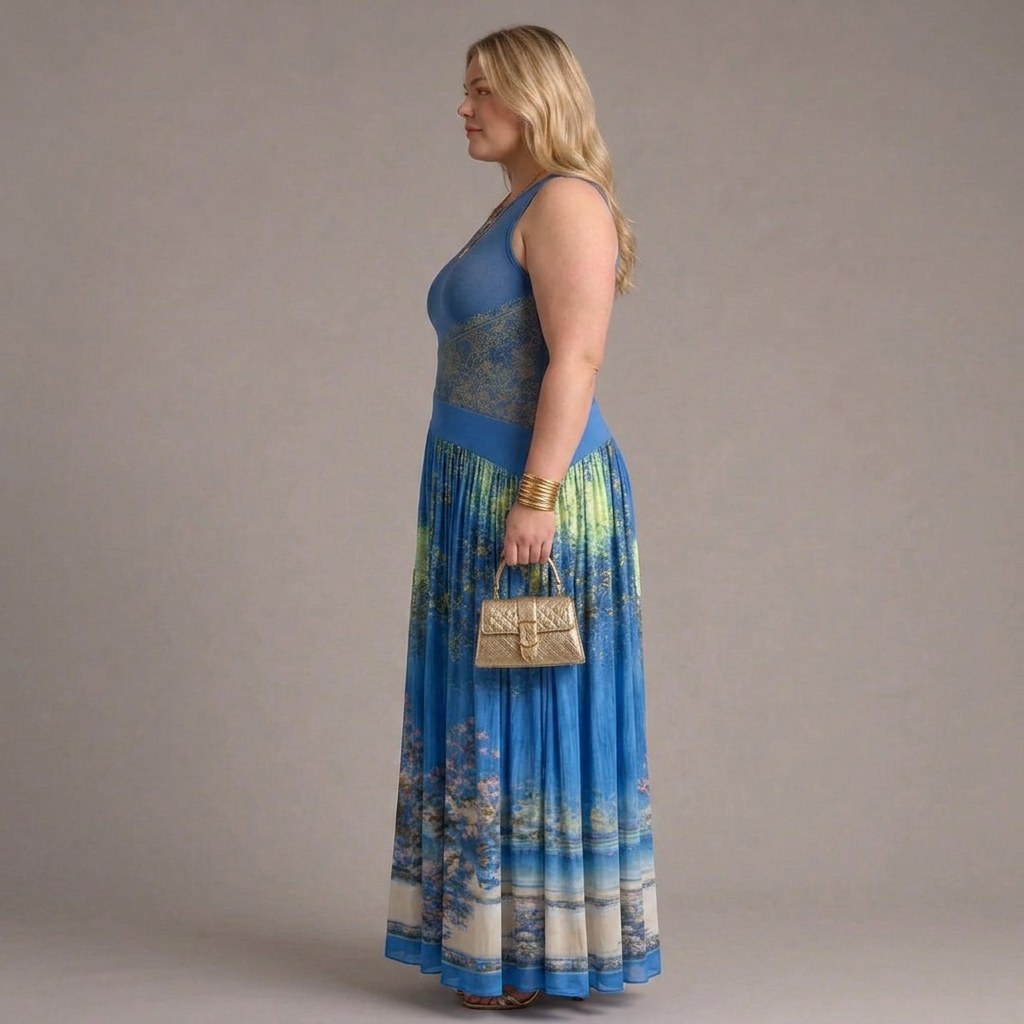 Selma | Sleeveless Printed Bodice And Flowing Maxi Skirt Dress