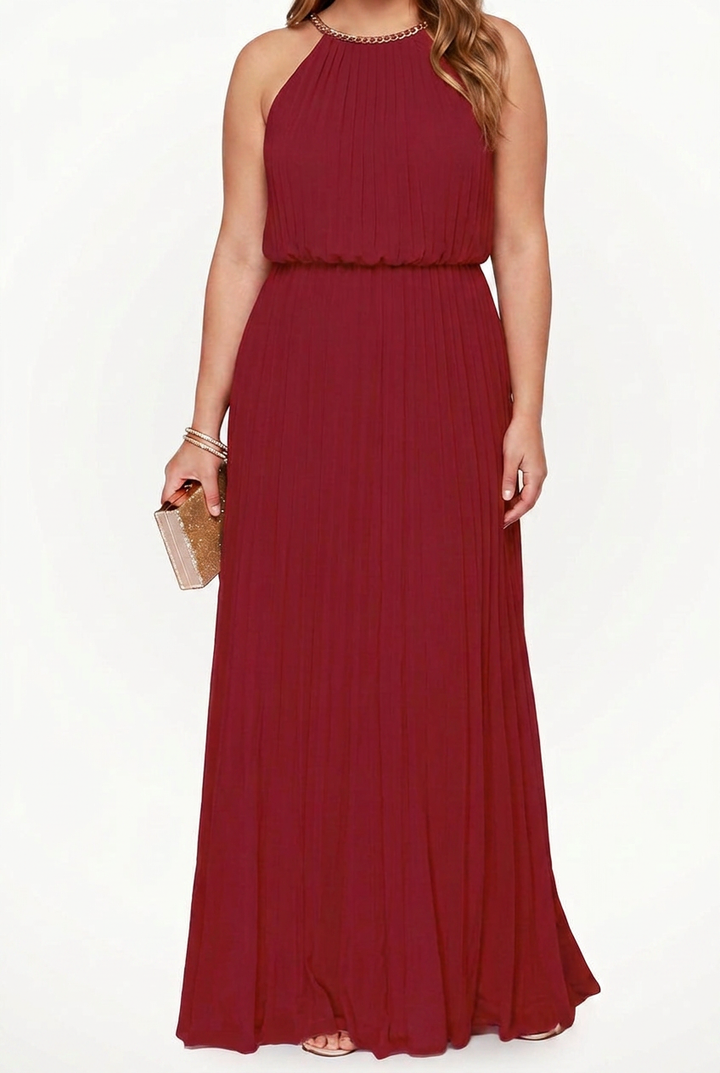 Verity – Sleeveless Pleated Halter-Neck Maxi Dress
