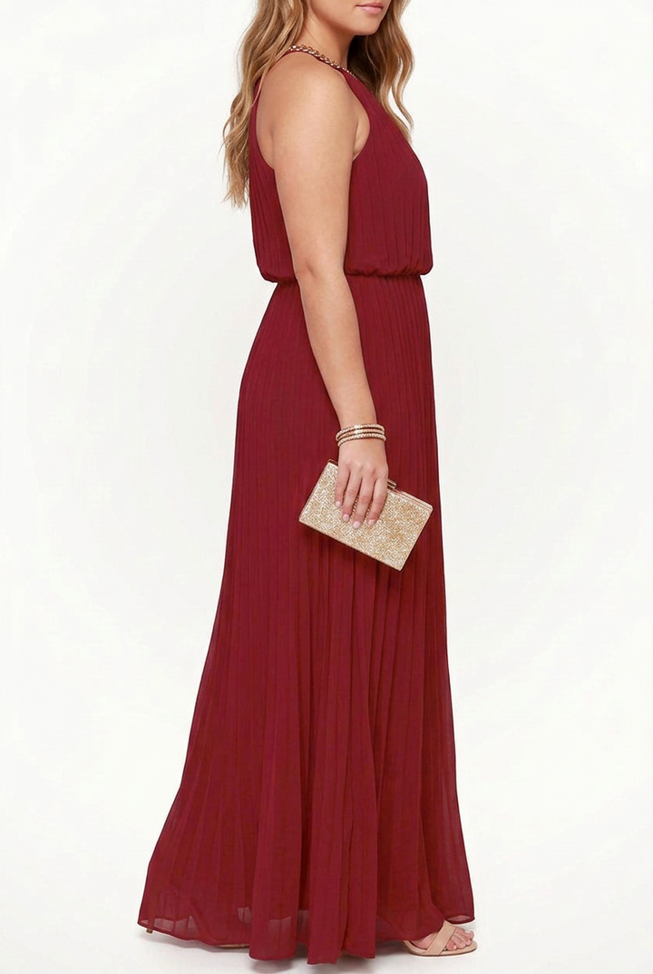 Verity – Sleeveless Pleated Halter-Neck Maxi Dress