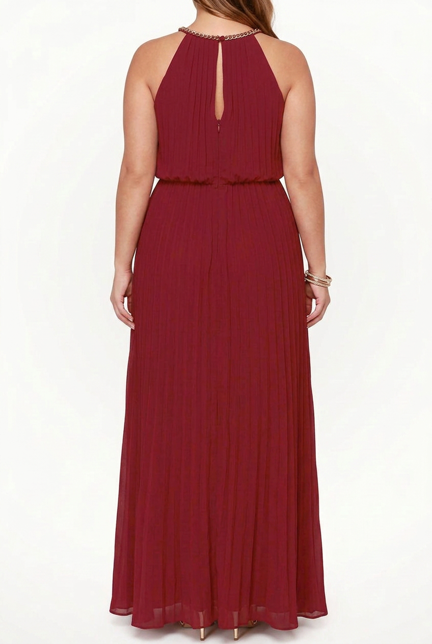 Verity – Sleeveless Pleated Halter-Neck Maxi Dress