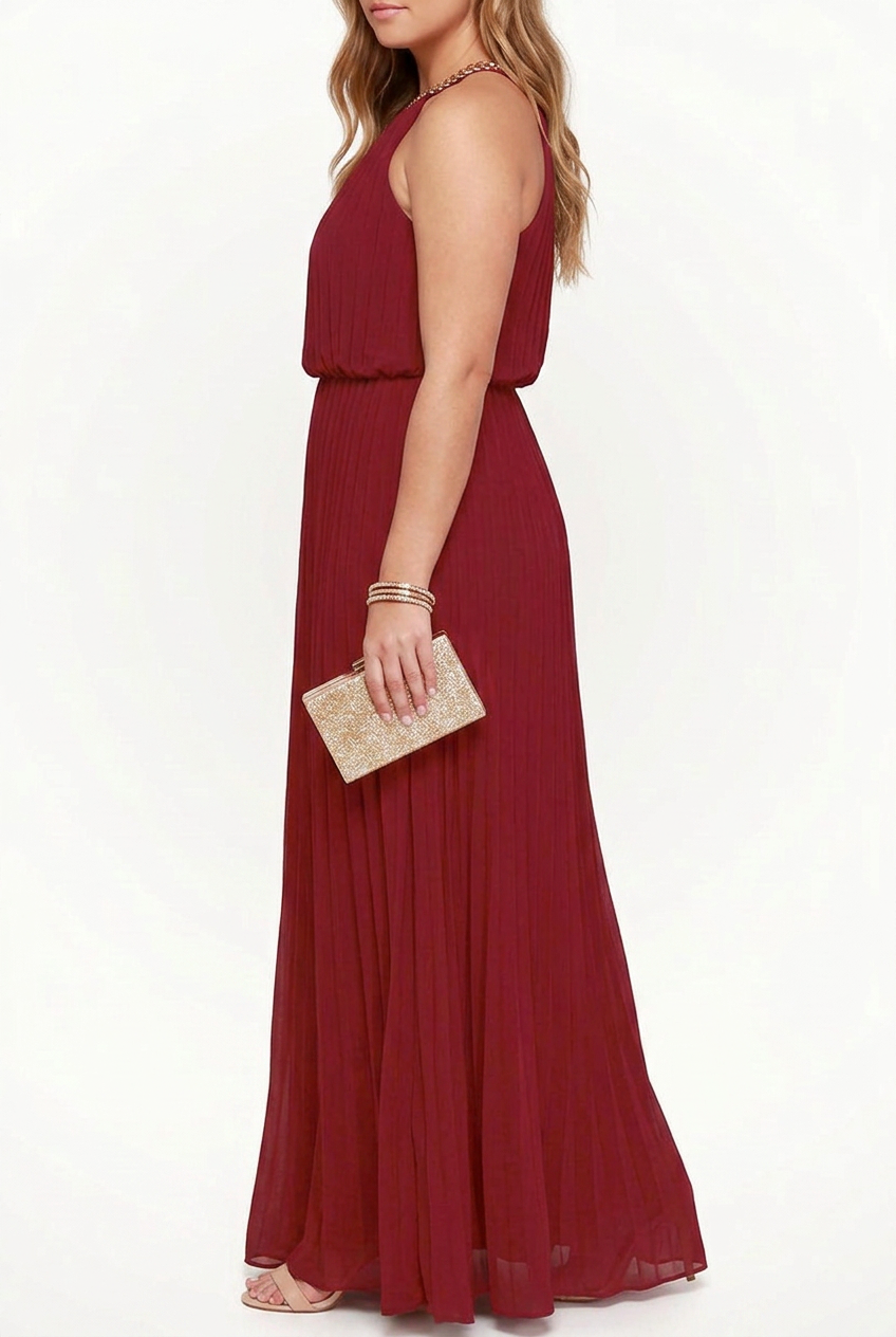 Verity – Sleeveless Pleated Halter-Neck Maxi Dress