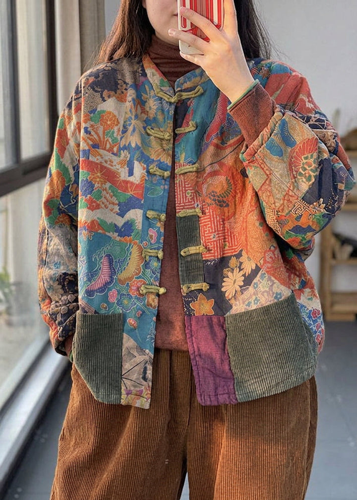 Colette - Vintage Red Pockets Button Print Fall Long sleeve Coat
