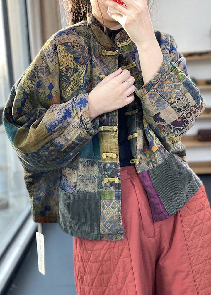 Colette - Vintage Red Pockets Button Print Fall Long sleeve Coat