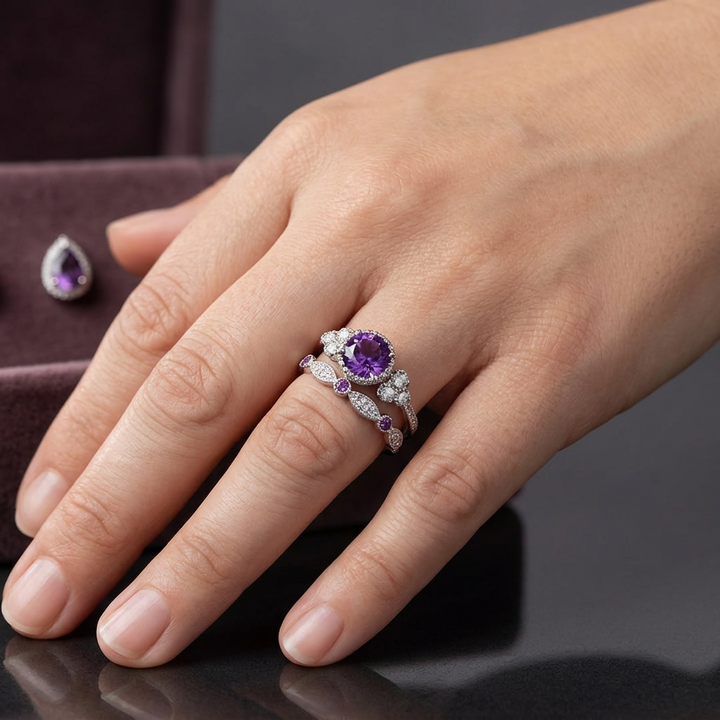 Junia Crown Ring Set | White Gold
