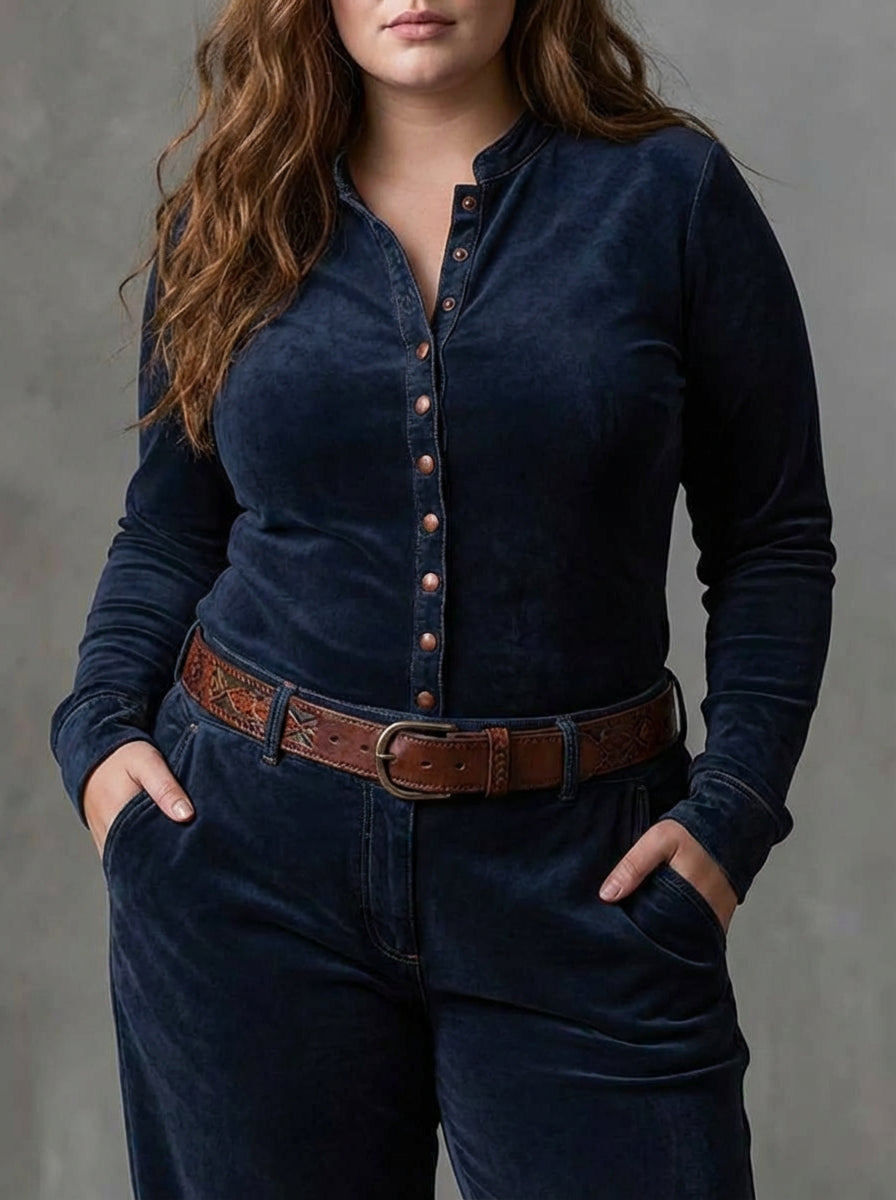 Frankie | Vintage Long Dress in Navy Blue Suede Check (Includes Belt)
