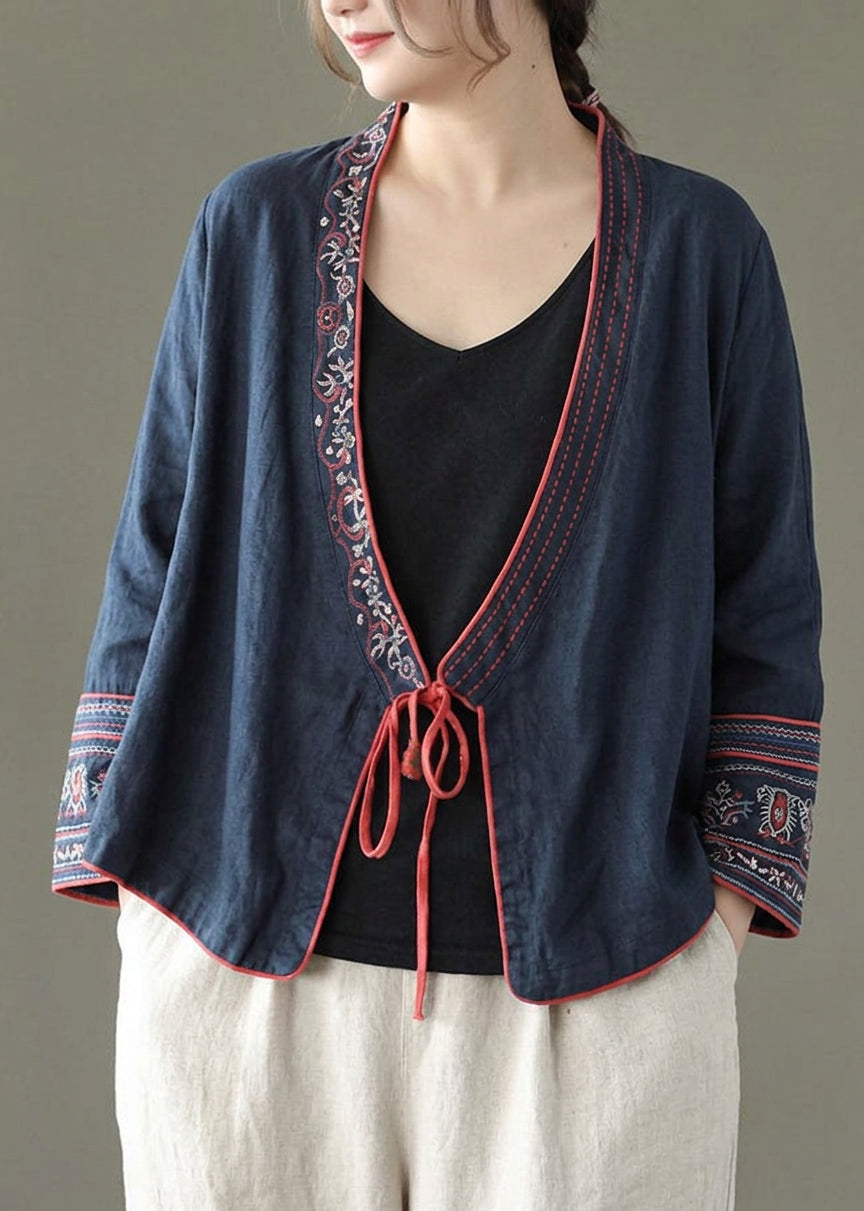 Pernille - Women Red Embroideried Long sleeve Linen Shirt