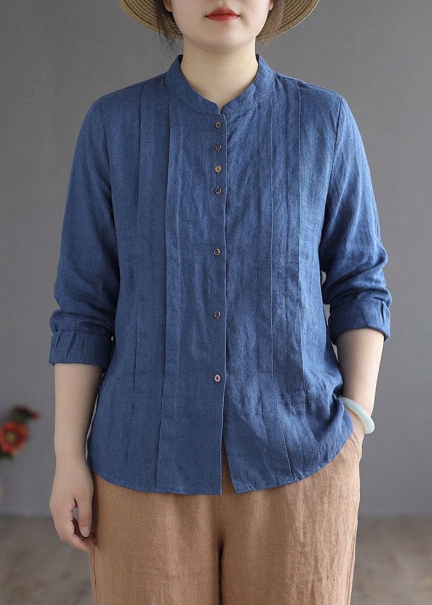 Marguerite - Women Yellow Elegant Button Fall Top Long Sleeve Linen