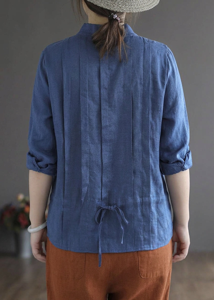 Marguerite - Women Yellow Elegant Button Fall Top Long Sleeve Linen