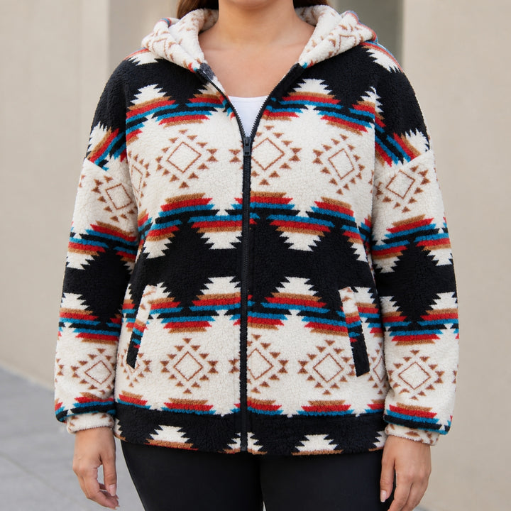 Warm Aztec Sherpa Jacket with Stand Collar