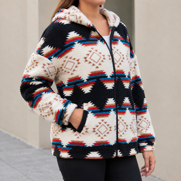 Warm Aztec Sherpa Jacket with Stand Collar