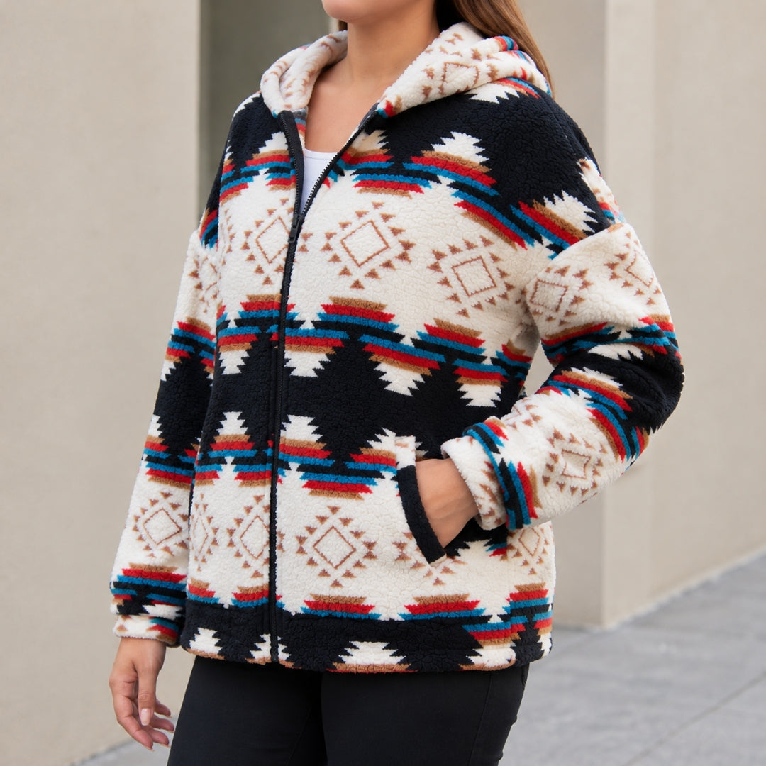Warm Aztec Sherpa Jacket with Stand Collar
