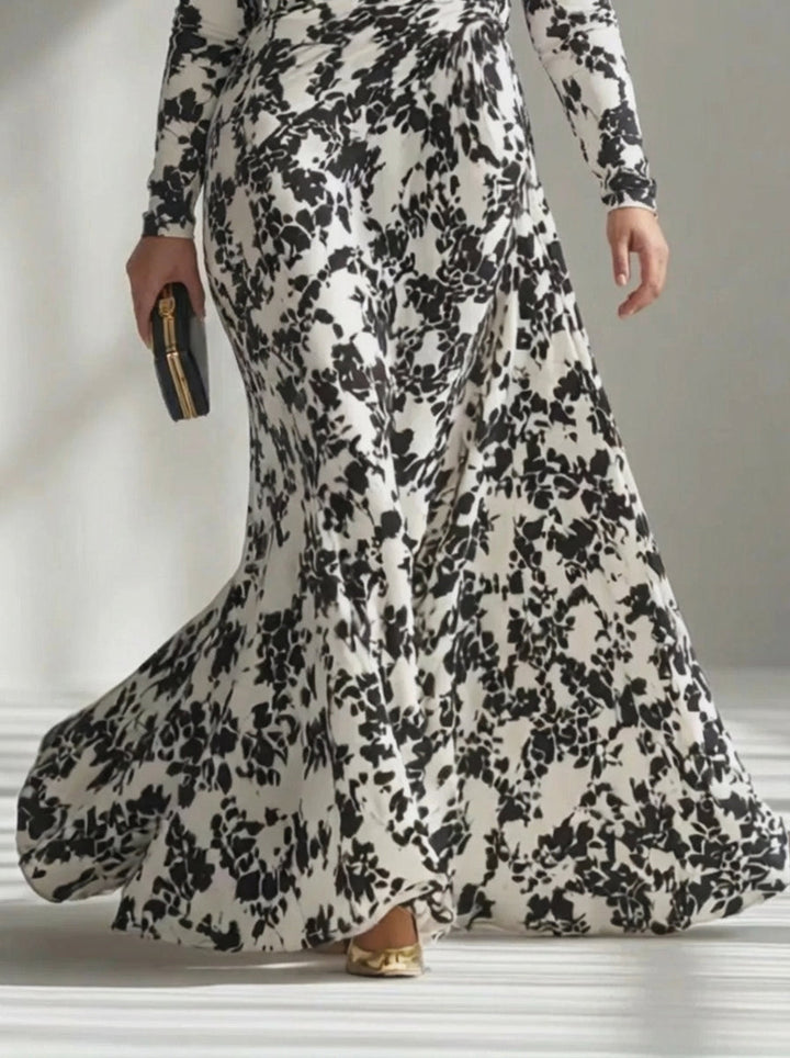Aurelia | Black and White Pattern Stretch Mix Wrap Dress