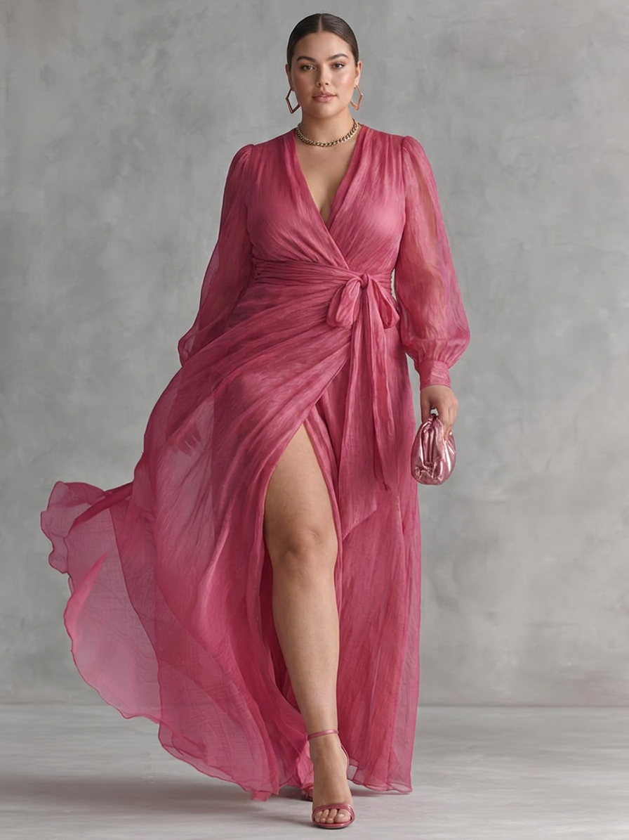 Vael | Elegant Chiffon V-neck Tie-waist Long Dress