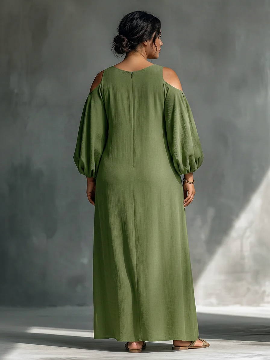 Gwendolyn | Green Off-Shoulder Puff Sleeve Maxi Dress