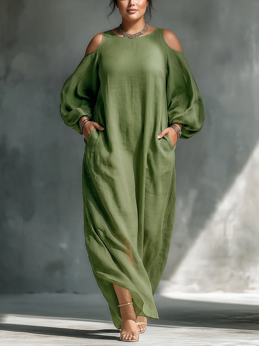 Gwendolyn | Green Off-Shoulder Puff Sleeve Maxi Dress