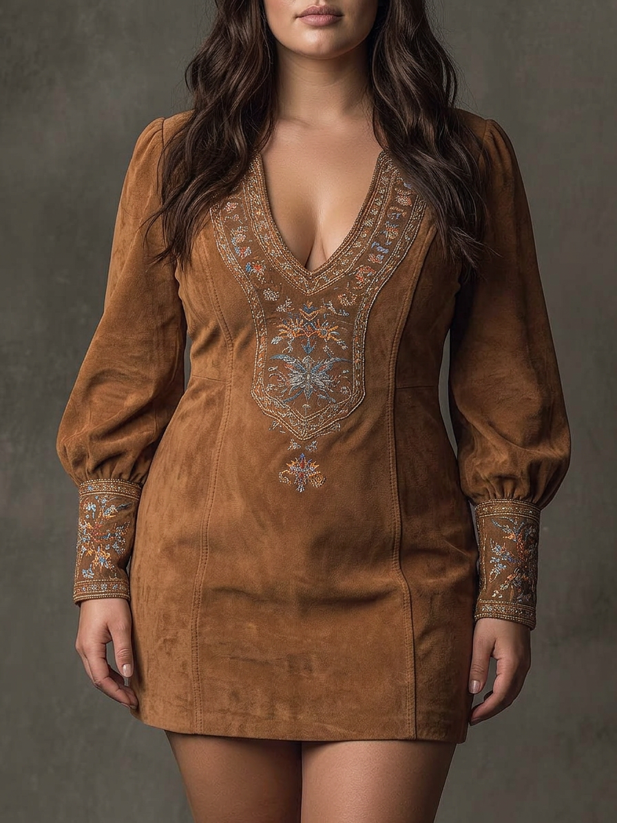 Short Dress with Suede Effect