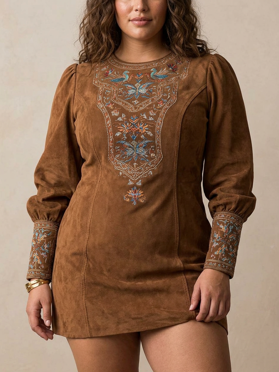 Short Dress with Suede Effect