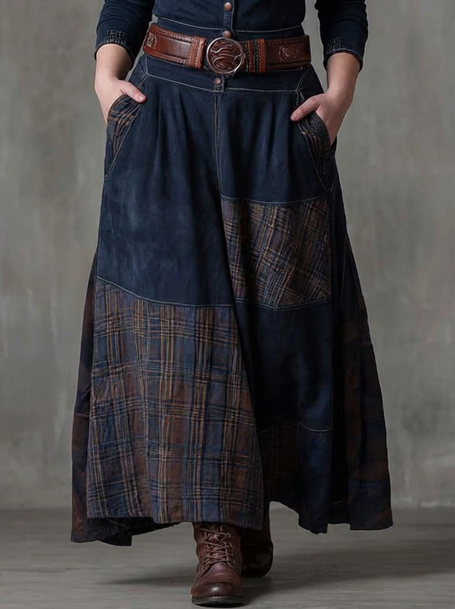 MALI | VINTAGE NAVY CHECK MAXI DRESS
