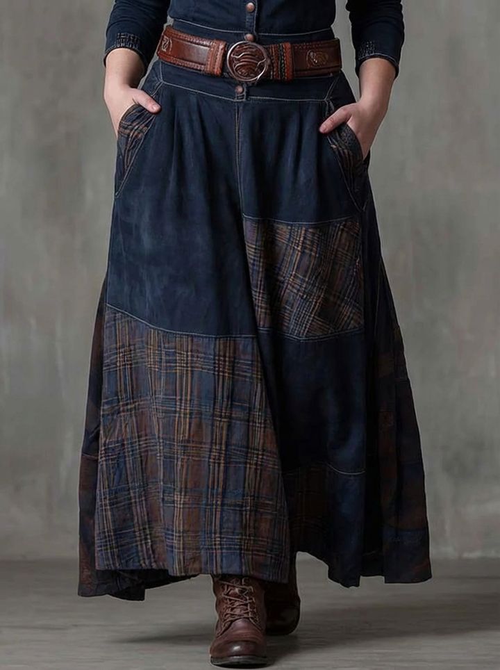 MALI | VINTAGE NAVY CHECK MAXI DRESS
