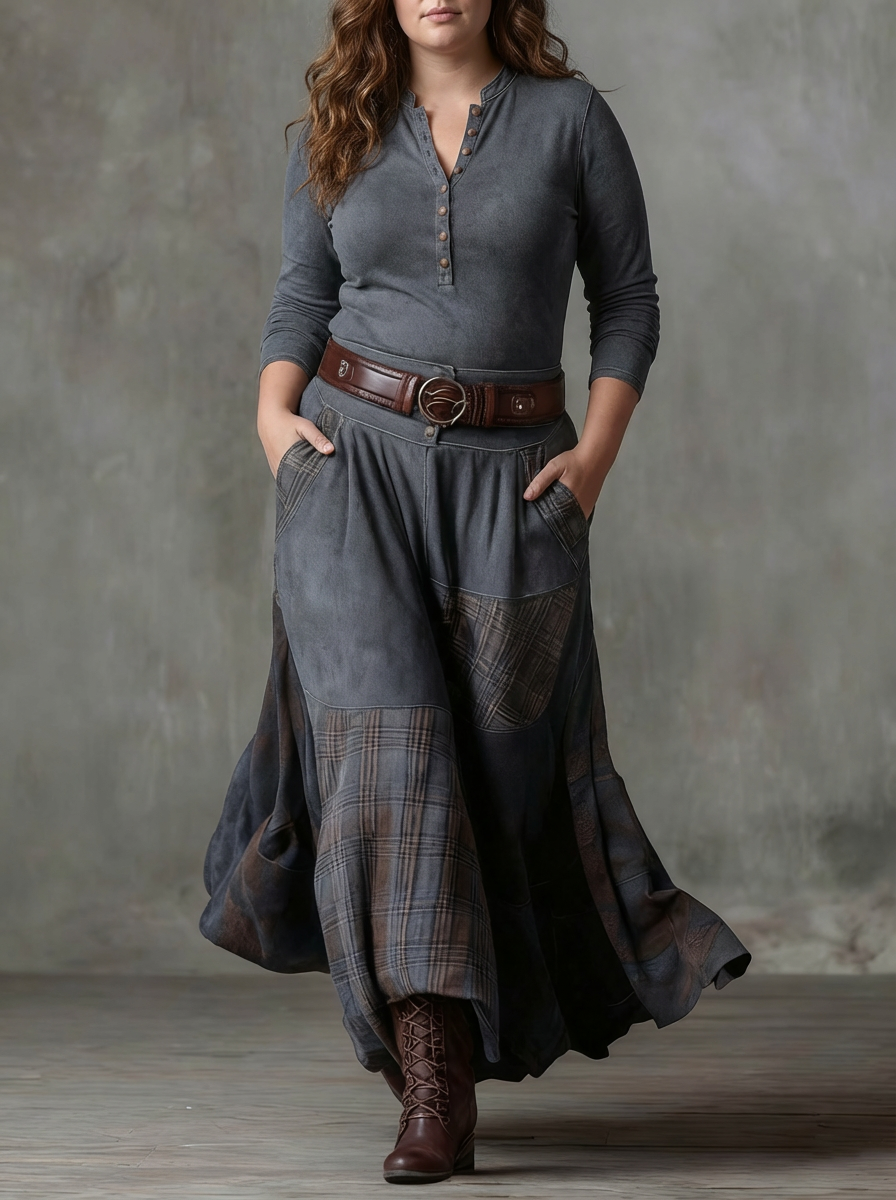 MALI | VINTAGE NAVY CHECK MAXI DRESS