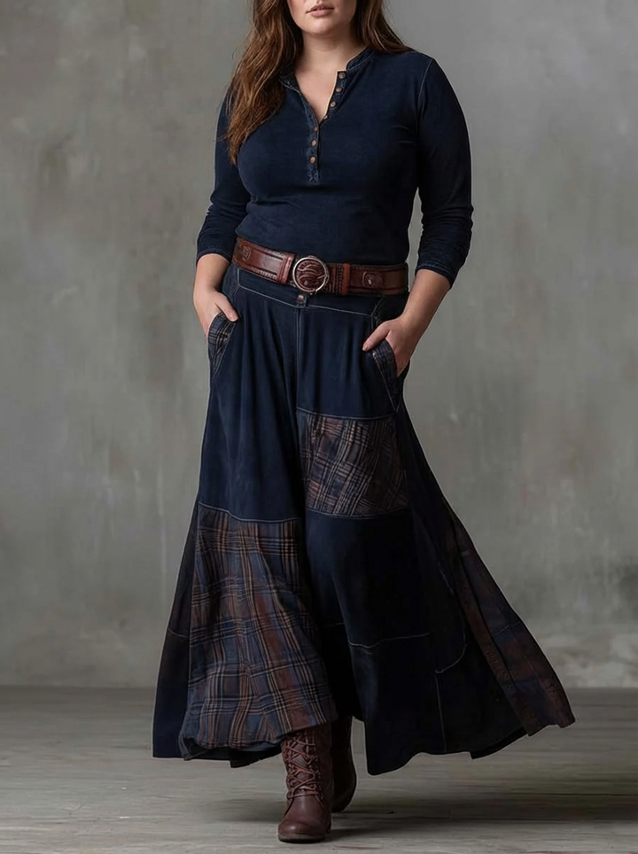 MALI | VINTAGE NAVY CHECK MAXI DRESS