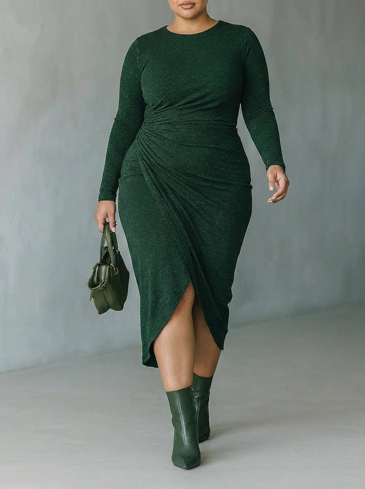 POSY | ASYMMETRIC PLEATED WRAP MIDI DRESS