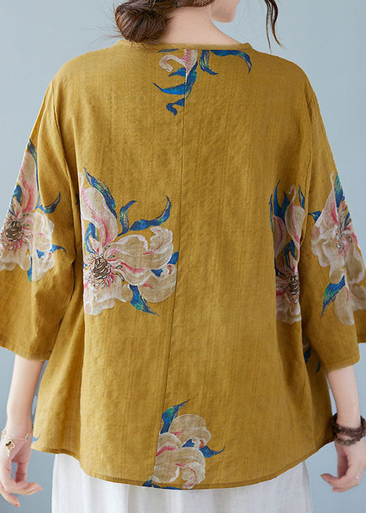 Pia - Yellow Button Shirt Tops Asymmetrical Half Sleeve