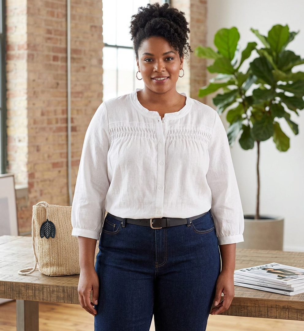 Rhian - Pure Cotton Shirt With Pleat Work
