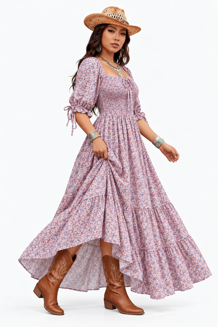 Zaina - Prairie Bloom Smocked Maxi Dress